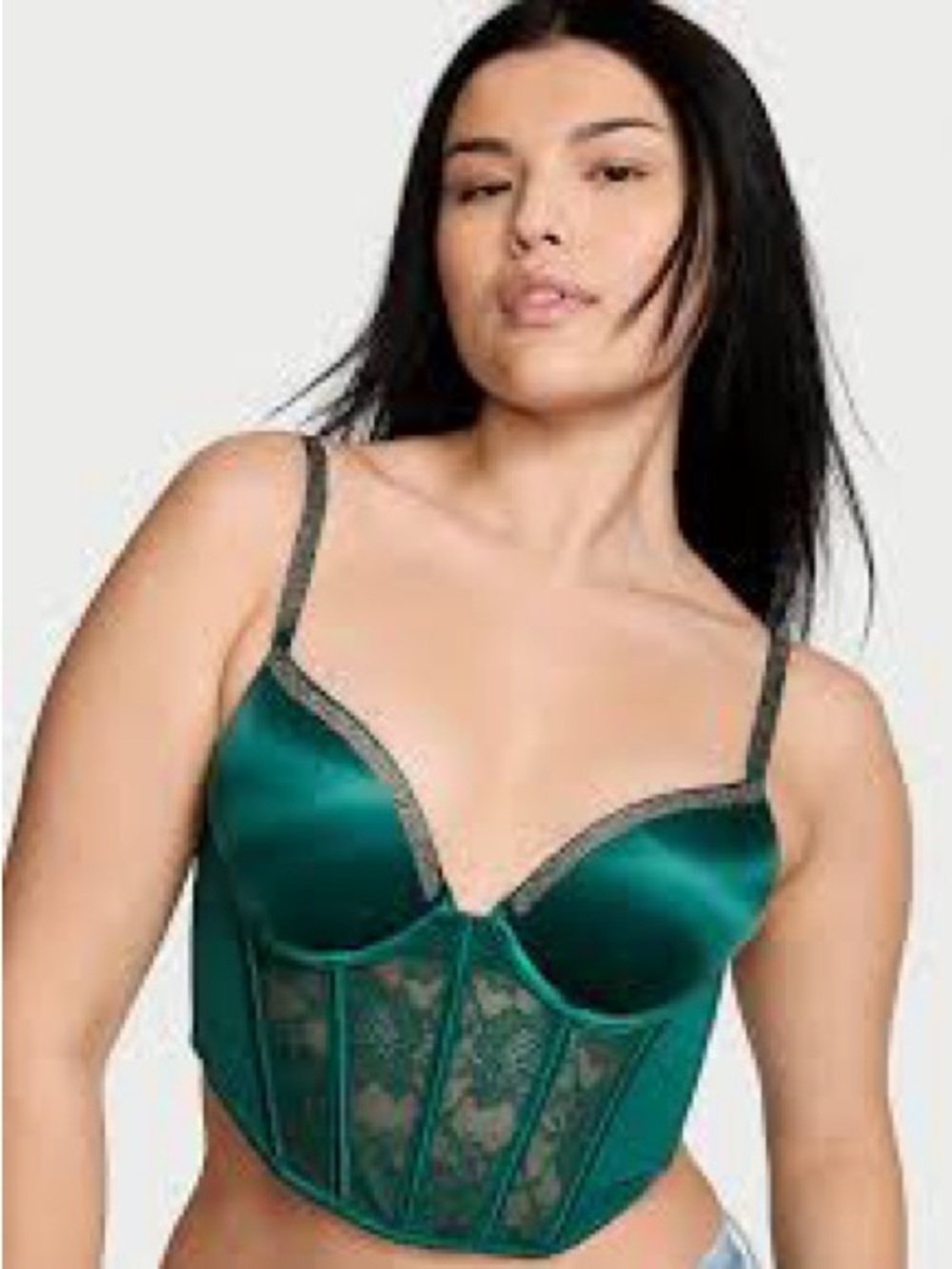 ‼️Victorias Secret‼️Bombshell Emerald Push Up Lace Rhinestone Bustier Bra 32B